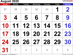 August 2025 calendar