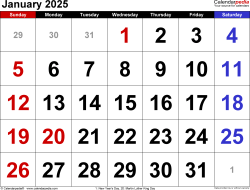 January 2025 calendar