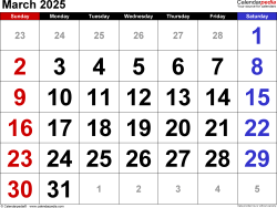 March 2025 calendar